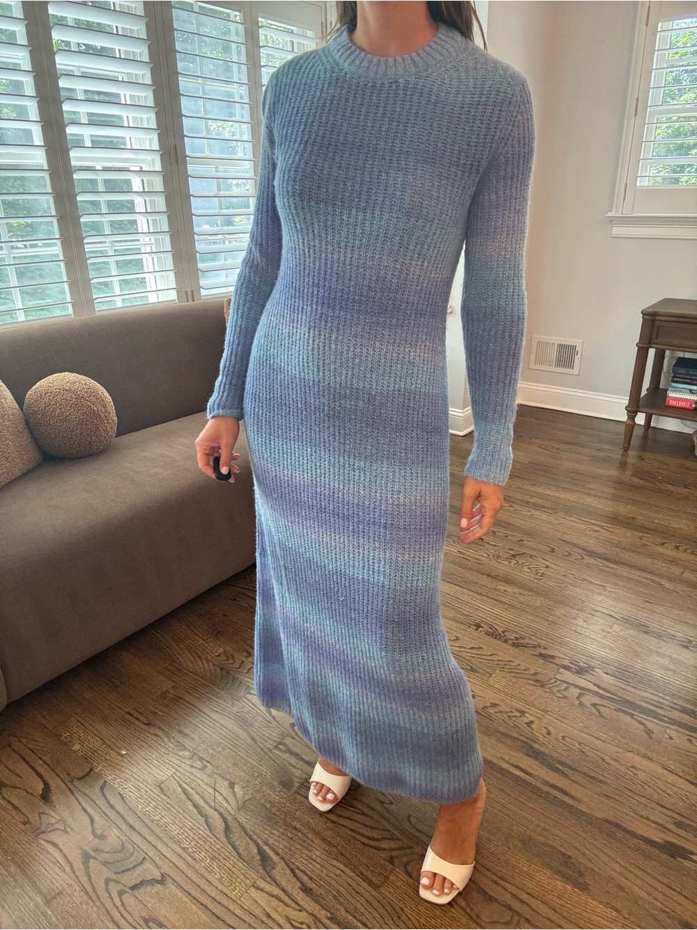 Ribbed Long-Sleeve Maxi Sweater Dress in Blue Gradient